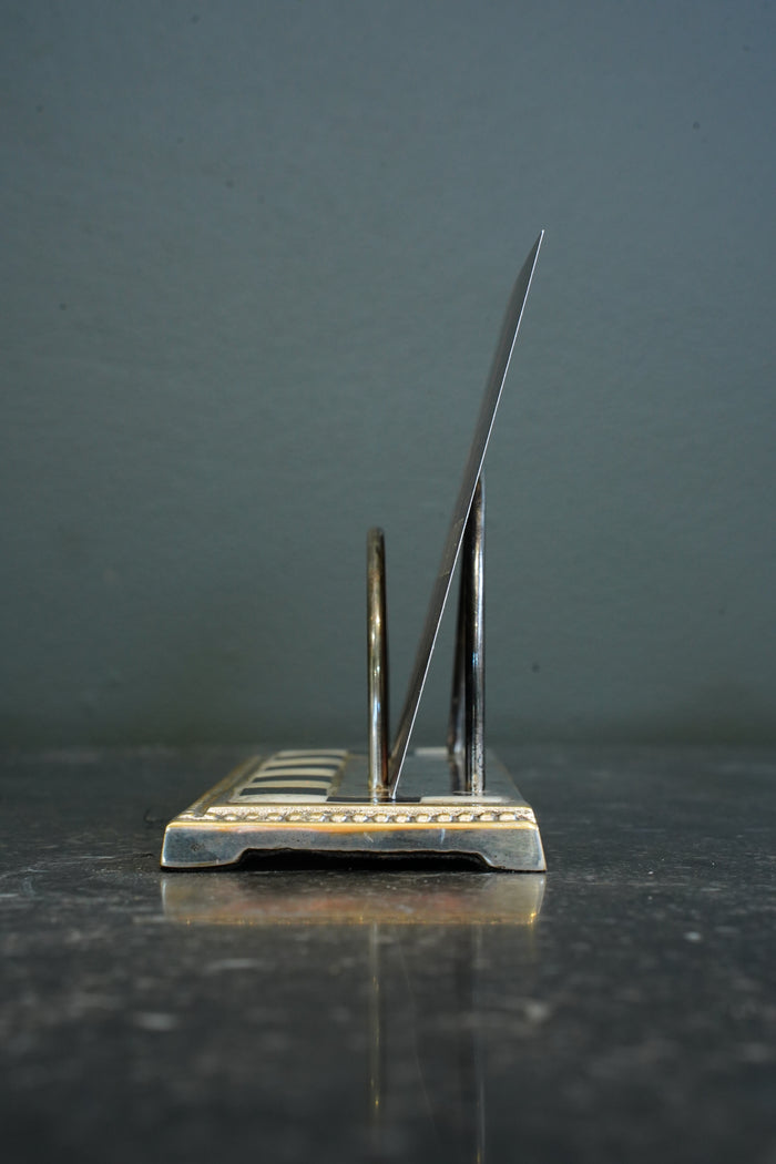 Art Deco Silver Plate Letter Rack with Checkerboard Enamel