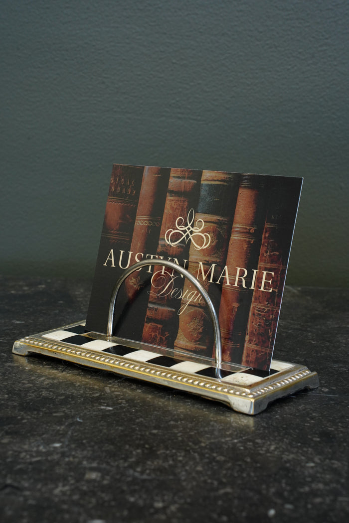 Art Deco Silver Plate Letter Rack with Checkerboard Enamel