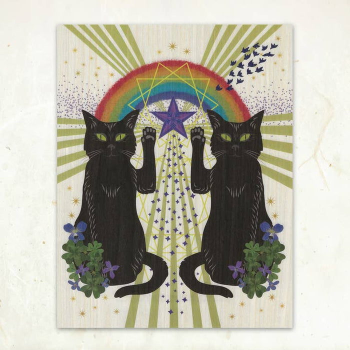 Art Print on Wood Veneer  ~ Lucky Cats