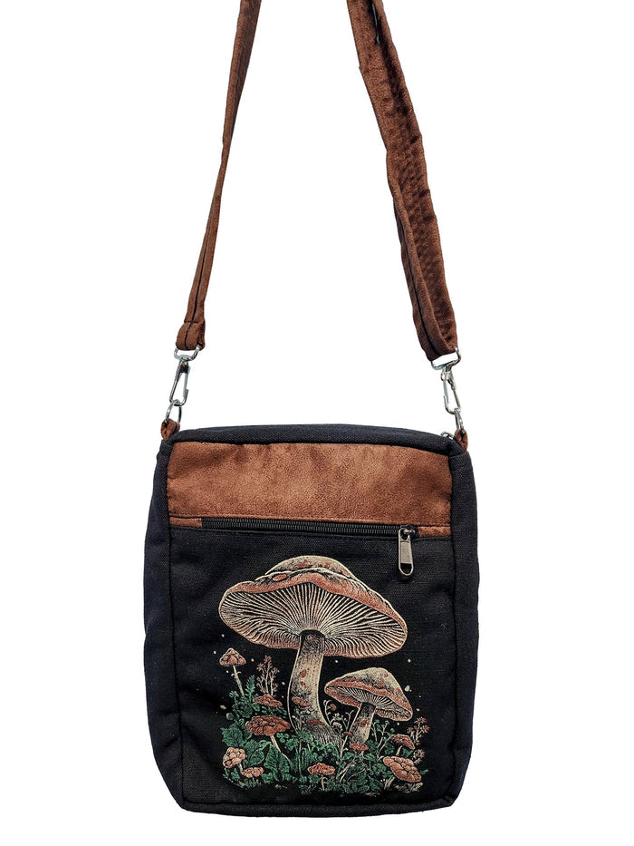 Black Cotton Purse ~ Mushrooms!