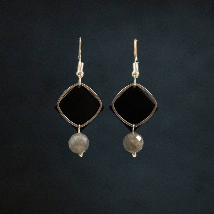 Black Glass ~ Crystals & Stainless Steel Earrings