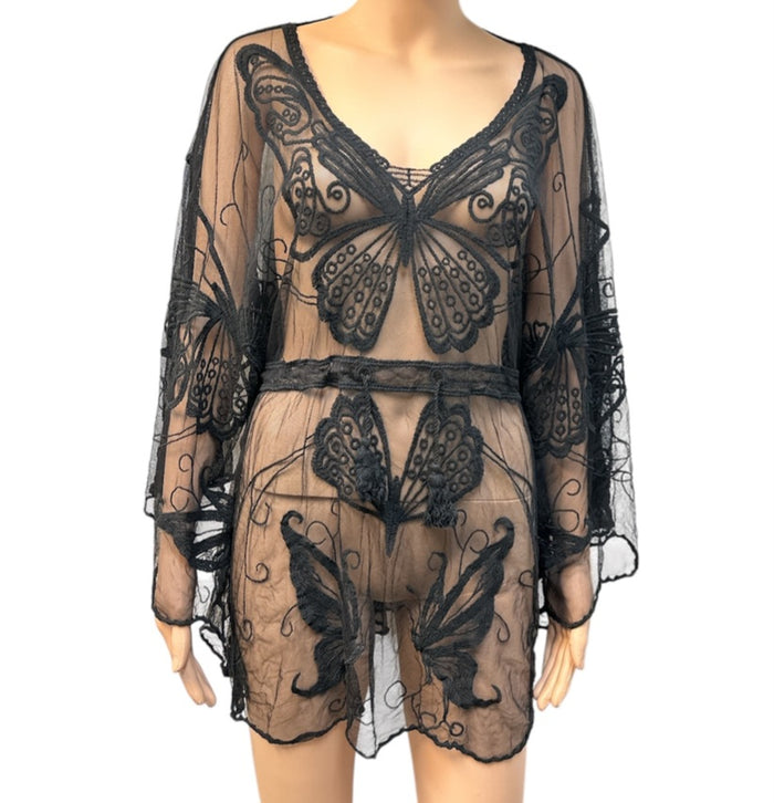 Black Lace Over Blouse ~ Butterfly Motif