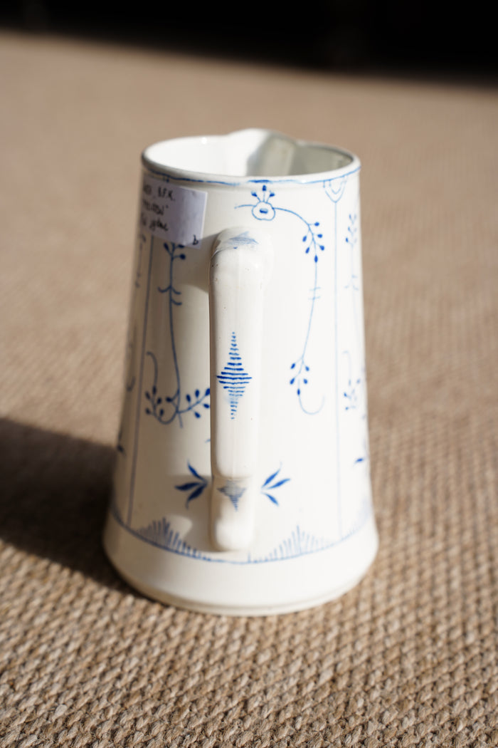 Blue and White Pitcher, Belgian Straw Flower Pattern