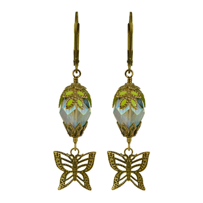 Brass & Crystal Earrings ~ Butterflies