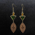 Brass ~ Glass ~ Wood Earrings ~ Green