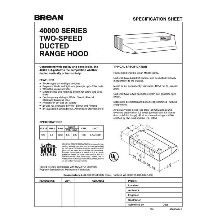 Broan 40000 Series 30-in. Ducted Under Cabinet Range Hood, with 210 MAX Blower CFM in Stainless Steel (403004)