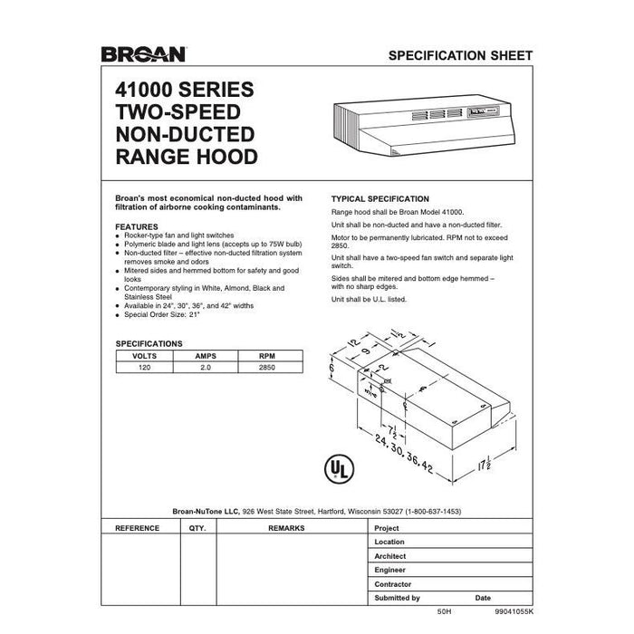 Broan-NuTone, LLC 41000 Series 30-In. Ductless Under-Cabinet Range Hood in White (413001)