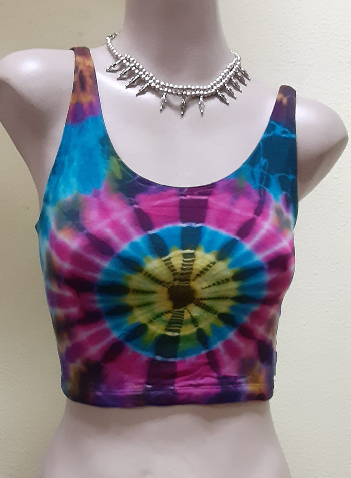 Cage Back Crop Top ~ Tie-Dye ~ White Rainbow