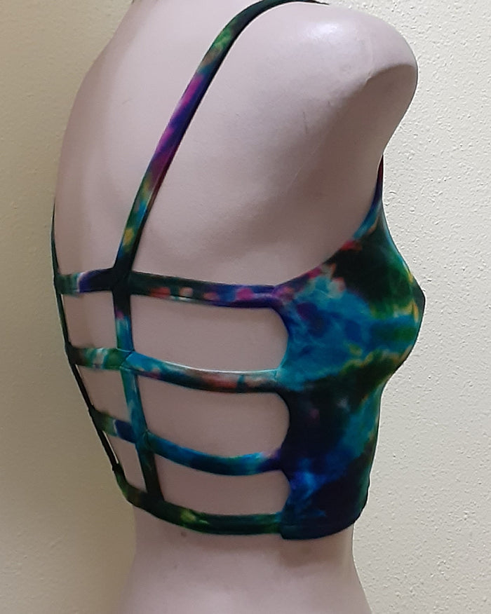 Cage Back Crop Top ~ Tie-Dye ~ White Rainbow
