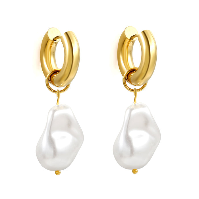 Chunky PEARL Earring / Hoops Gold