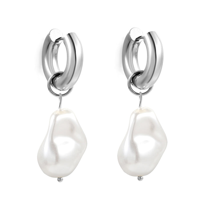 Chunky PEARL Earring / Hoops Silver