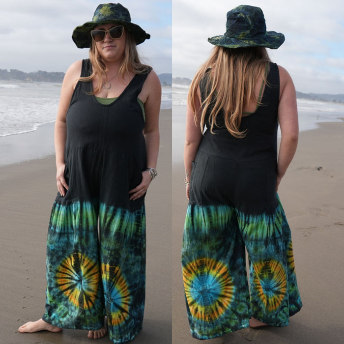Comfy Cotton Overalls ~ Black & Tie-dye