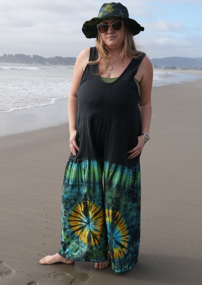Comfy Cotton Overalls ~ Black & Tie-dye