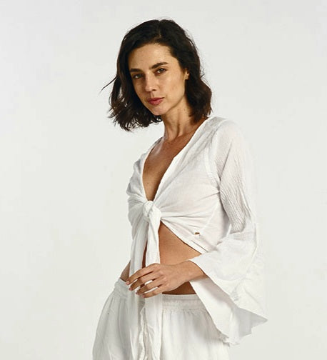 Cotton Bell Sleeve Shrug ~ White or Olive