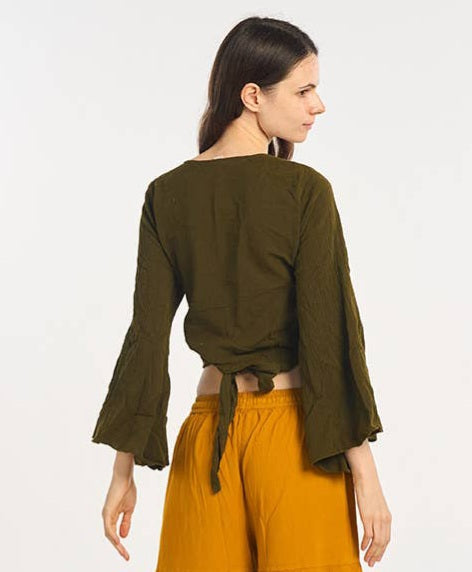 Cotton Bell Sleeve Shrug ~ White or Olive