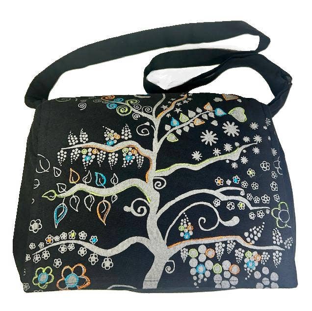Cotton Embroidered Purse ~ Tree of Life ~ Black