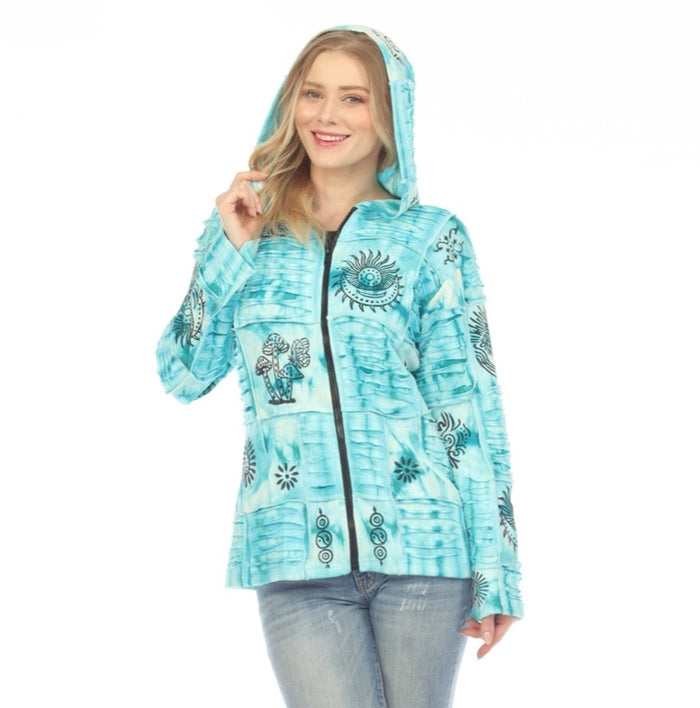 Cotton Patchwork Hoodie ~ Turquoise