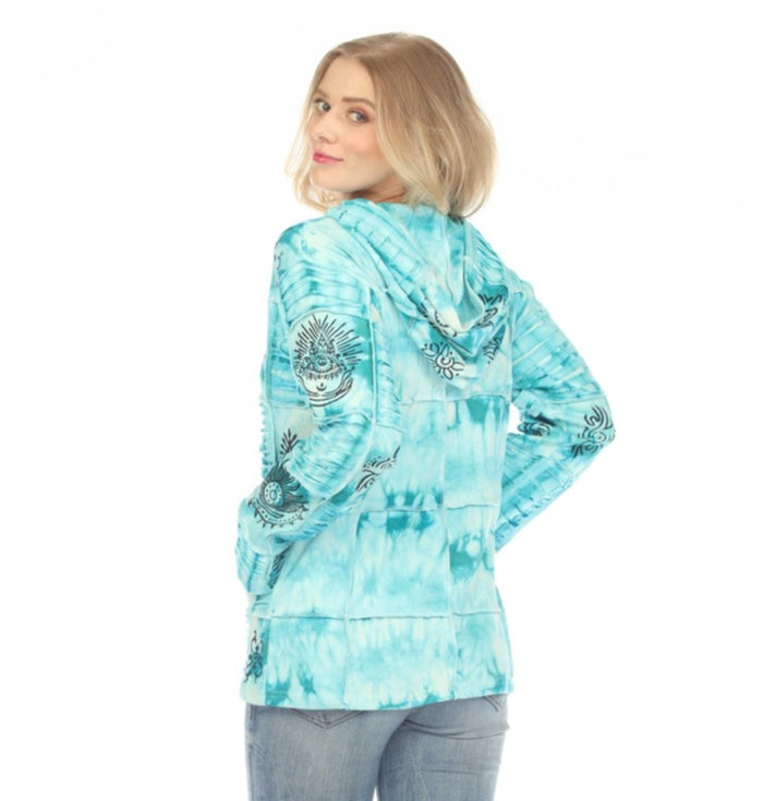 Cotton Patchwork Hoodie ~ Turquoise