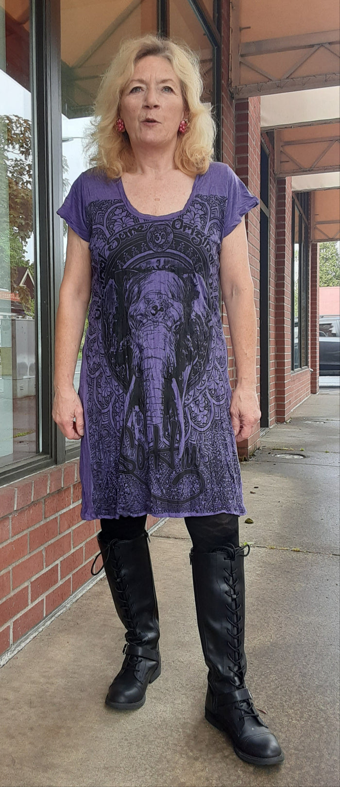 Cotton T-Shirt Dress ~ Elephant Print - Two Colors