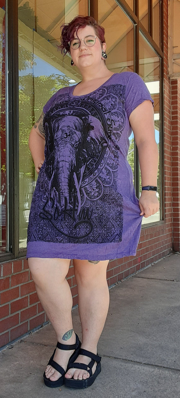 Cotton T-Shirt Dress ~ Elephant Print - Two Colors