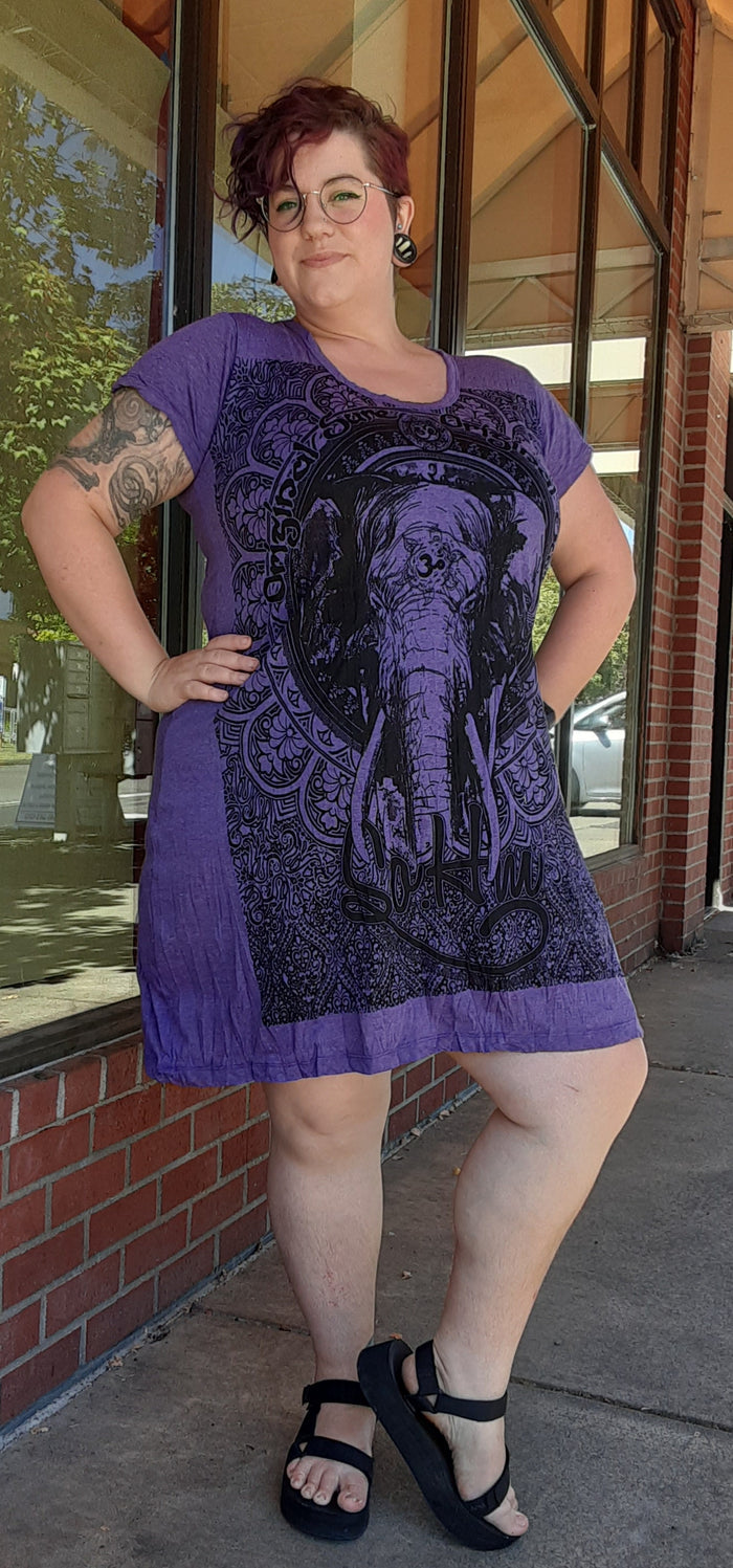 Cotton T-Shirt Dress ~ Elephant Print - Two Colors