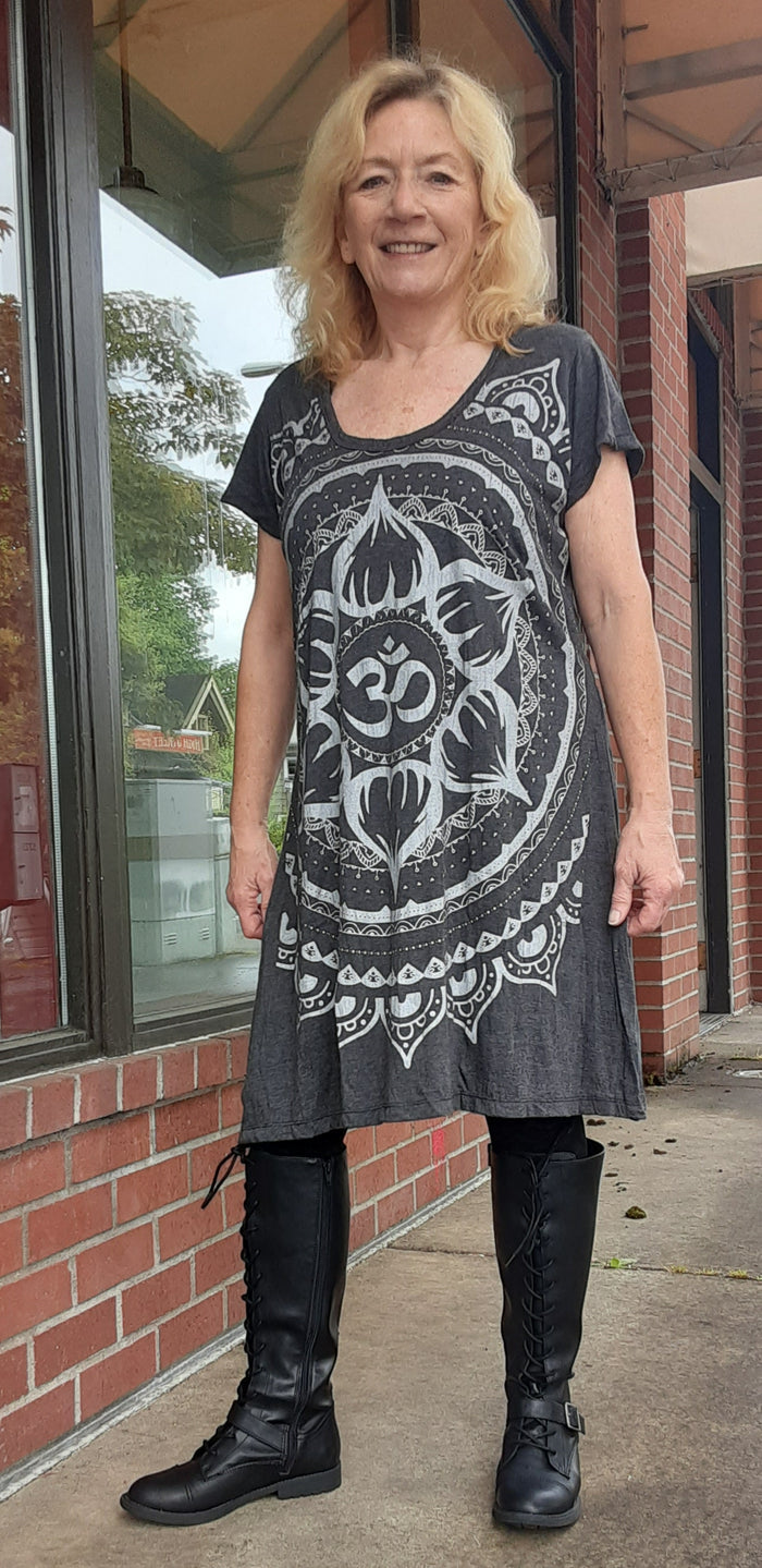 Cotton T-Shirt Dress ~ Lotus Om Design ~ Two Colors