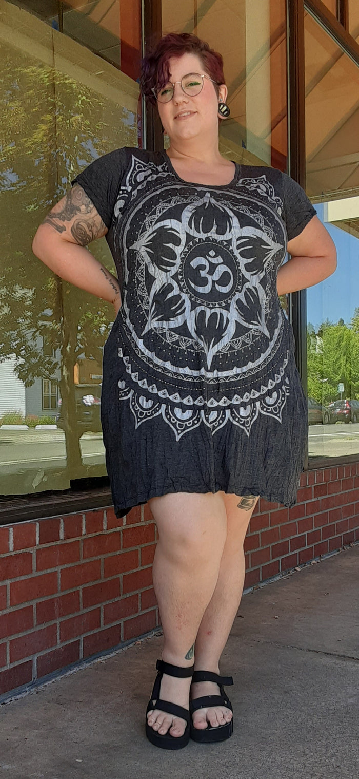 Cotton T-Shirt Dress ~ Lotus Om Design ~ Two Colors