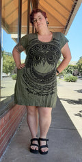 Cotton Tee Shirt Dress - Four Colors - Owl & Hemp Leaves!