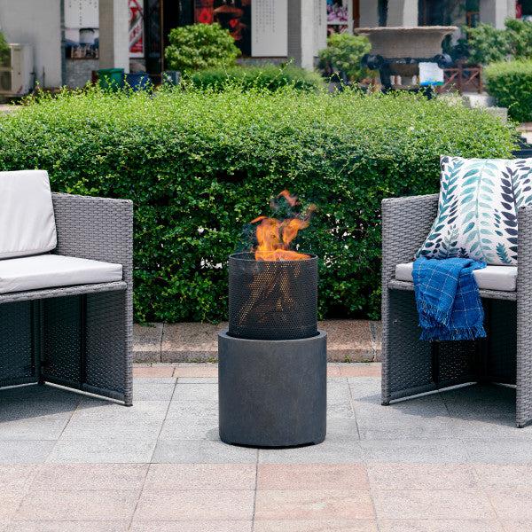 Danya B 22" Outdoor Wood Burning Faux Stone Fire Column with Metal Fire Bowl (TFE980082)
