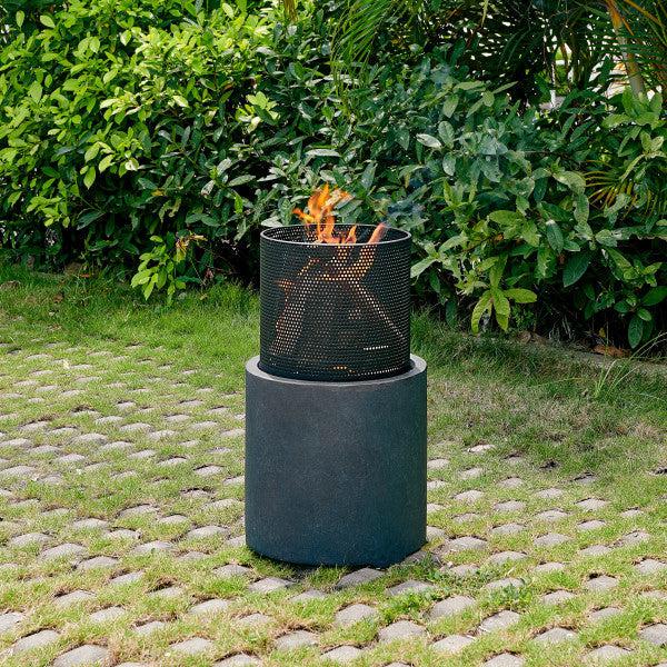 Danya B 22" Outdoor Wood Burning Faux Stone Fire Column with Metal Fire Bowl (TFE980082)