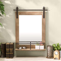 Danya B 24 in. Rustic Wood-Framed Wall Mount Vanity Mirror with Shelf and Iron Hardware (FHB5388) main image.