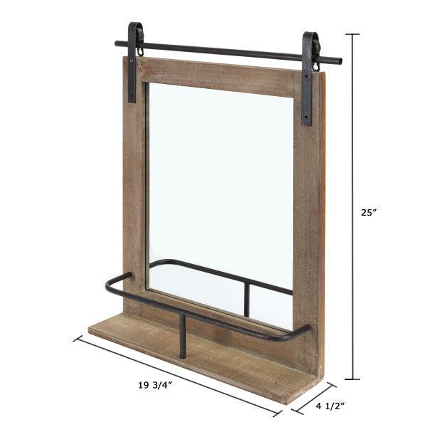 Danya B 24" Rustic Wood-Framed Wall Mount Vanity Mirror with Shelf and Iron Hardware (FHB5388)