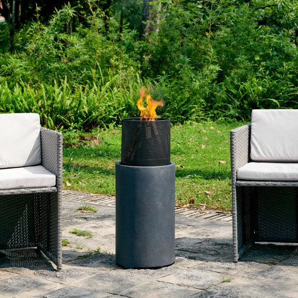 Danya B 30 in. Outdoor Wood Burning Faux Stone Fire Column with Metal Fire Bowl main image.