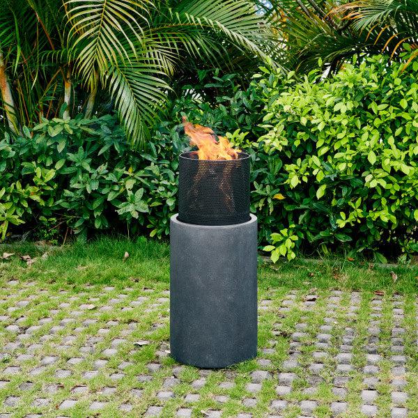 Danya B 30" Outdoor Wood Burning Faux Stone Fire Column with Metal Fire bowl