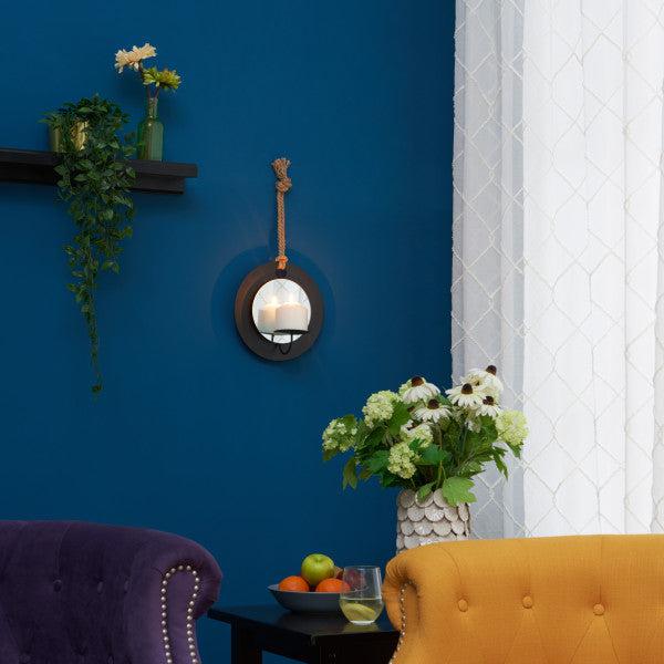 Danya B Decorative Round Rustic Pillar Candle Sconce with Rope and Mirror (SE2168)