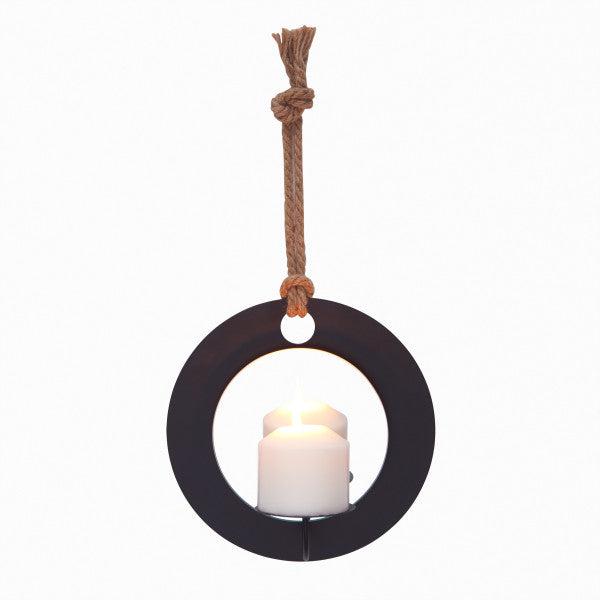 Danya B Decorative Round Rustic Pillar Candle Sconce with Rope and Mirror (SE2168)