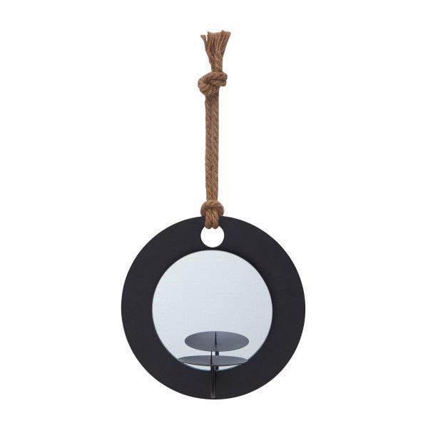 Danya B Decorative Round Rustic Pillar Candle Sconce with Rope and Mirror (SE2168)