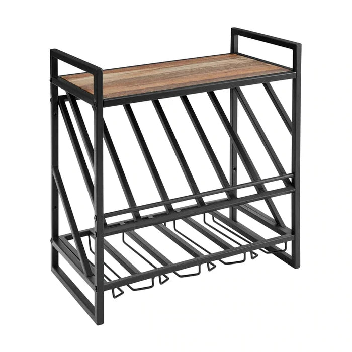 Danya B Industrial Wall Mount Metal Wine Rack with Shelf and Stemware Rack main image.