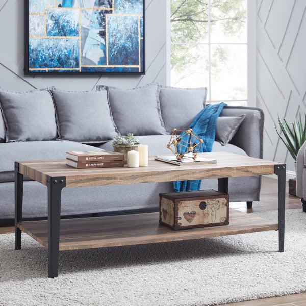 Danya B Metal and Laminated Coffee Table in Distressed Wood Finish (GH19003) main image.
