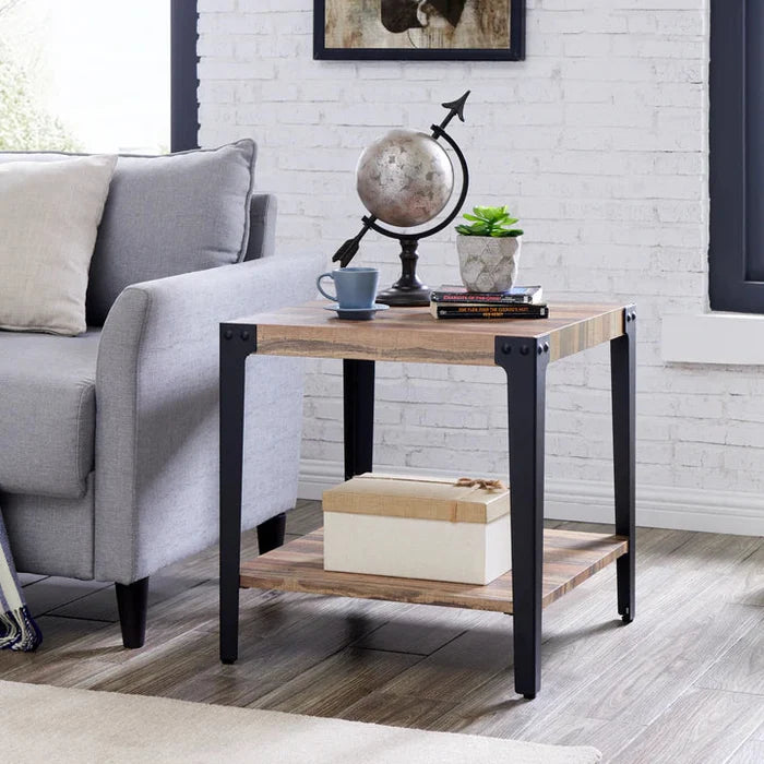 Danya B Modern Industrial End/Side Table in Distressed Wood Finish with Metal