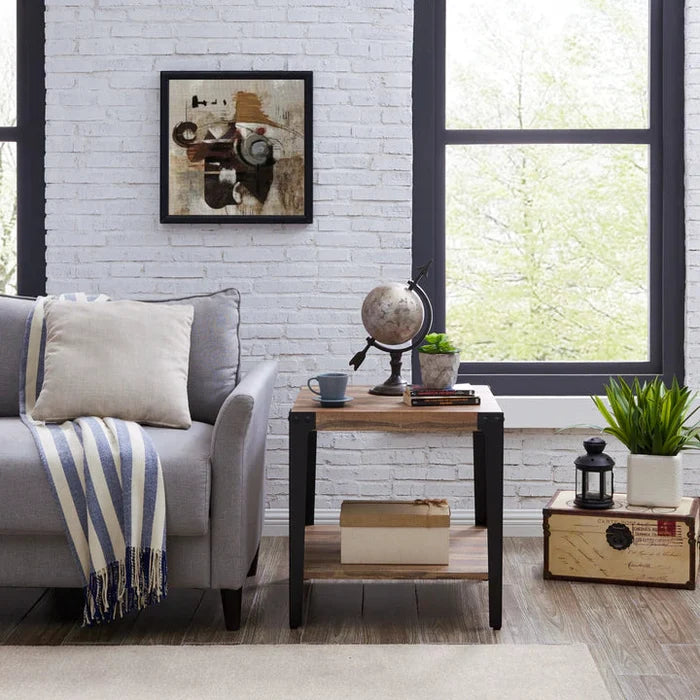 Danya B Modern Industrial End/Side Table in Distressed Wood Finish with Metal