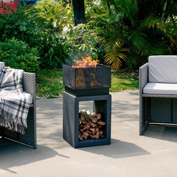 Danya B Outdoor Rectangular Wood Burning Faux Stone Fire Pit main image.