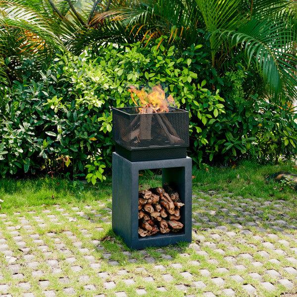 Danya B Outdoor Rectangular Wood Burning Faux Stone Fire Pit