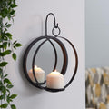 Danya B Round Wrought Iron Pillar Candle Sconce with Mirror (SE1994) main image.