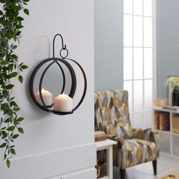 Danya B Round Wrought Iron Pillar Candle Sconce with Mirror (SE1994)