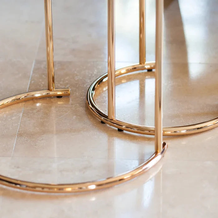Danya B Set of Two Nested Round Side Tables in Gold with Clear Glass