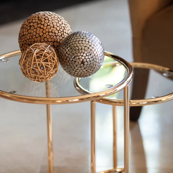 Danya B Set of Two Nested Round Side Tables in Gold with Clear Glass