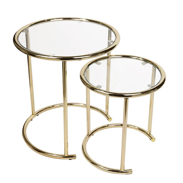 Danya B Set of Two Nested Round Side Tables in Gold with Clear Glass