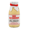 A 250g jar of Don Antonio Carbonara Sauce with attractive paper wrapper around the lid, on a white background.