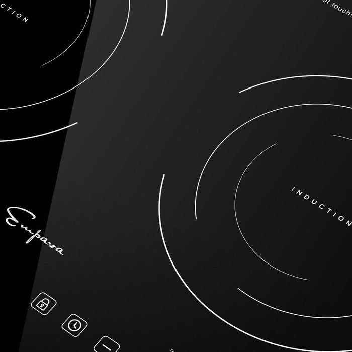 Empava 12 in. 2 Burner Induction Cooktop (IDC12B2) black surface right-burner close up.